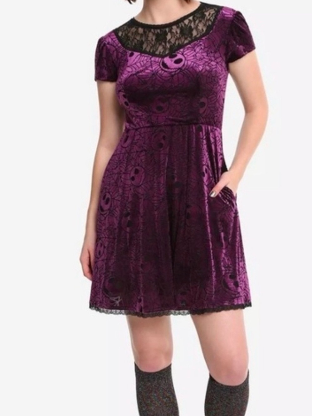 Disney The Nightmare Before Christmas Purple Velvet Lace Mini Dress